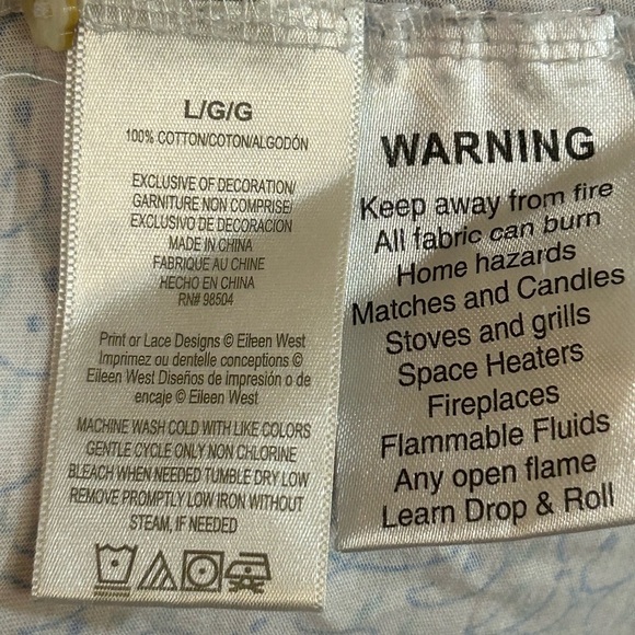 Eileen West Women's Large Short Mini Night Gown Blue Floral Tradwife 100% Cotton - Picture 6 of 10